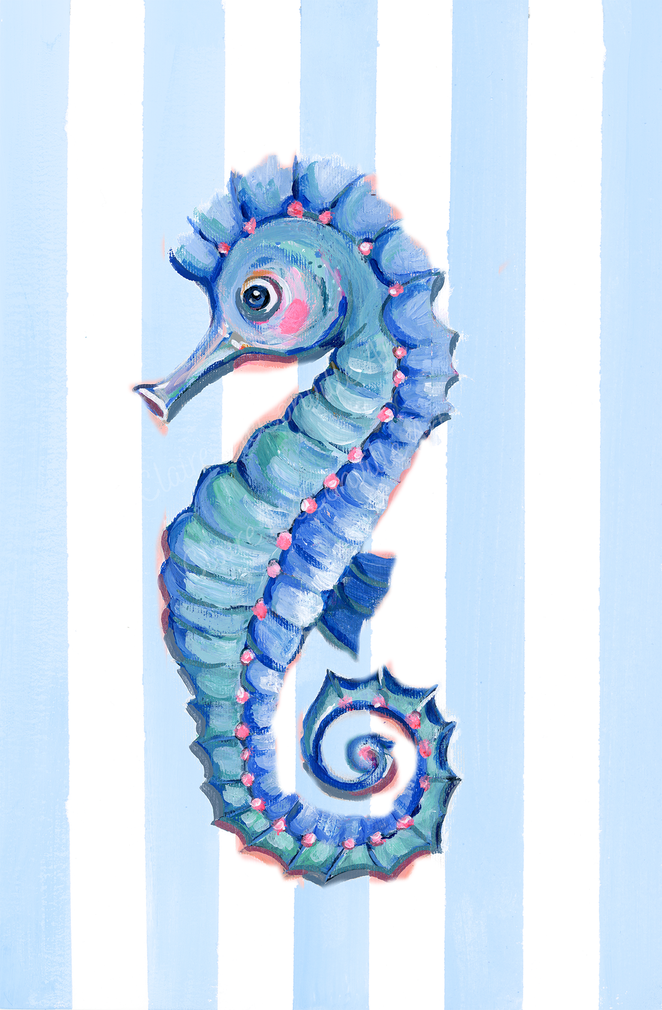 Seahorse Blue Stripe Fine Art Print