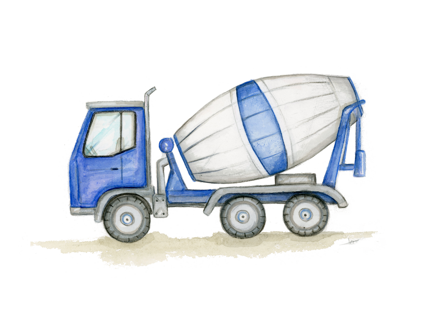Nursery Print Blue & White Cement Truck