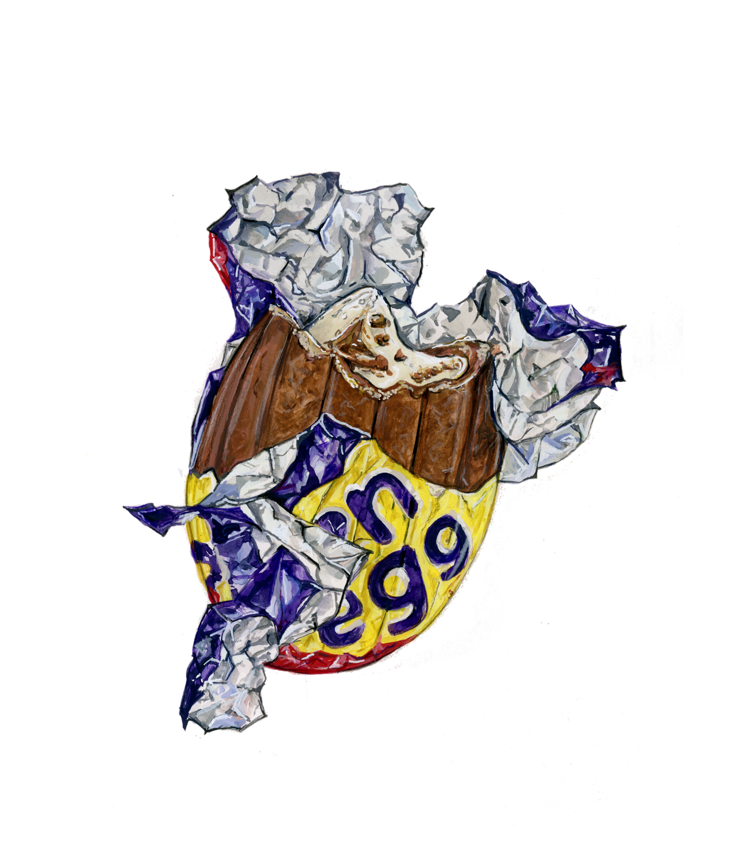 An A4 sized print of a cream egg painting with colorful details,