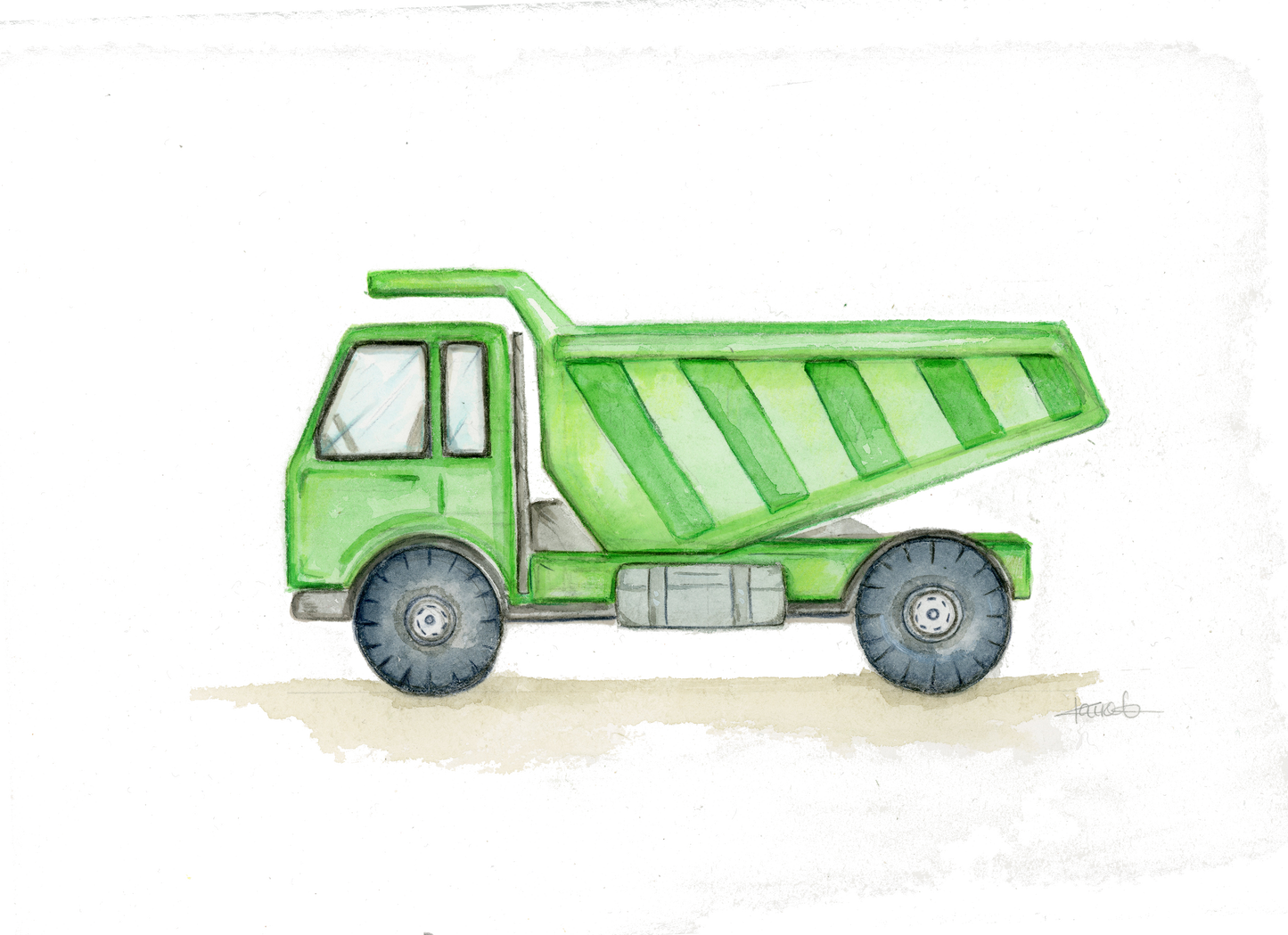 Nursery Print Green Dump Truck