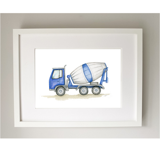 Nursery Print Blue & White Cement Truck