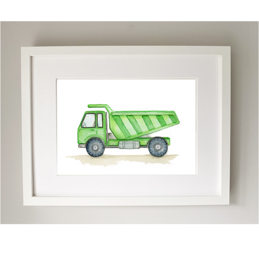 Nursery Print Green Dump Truck