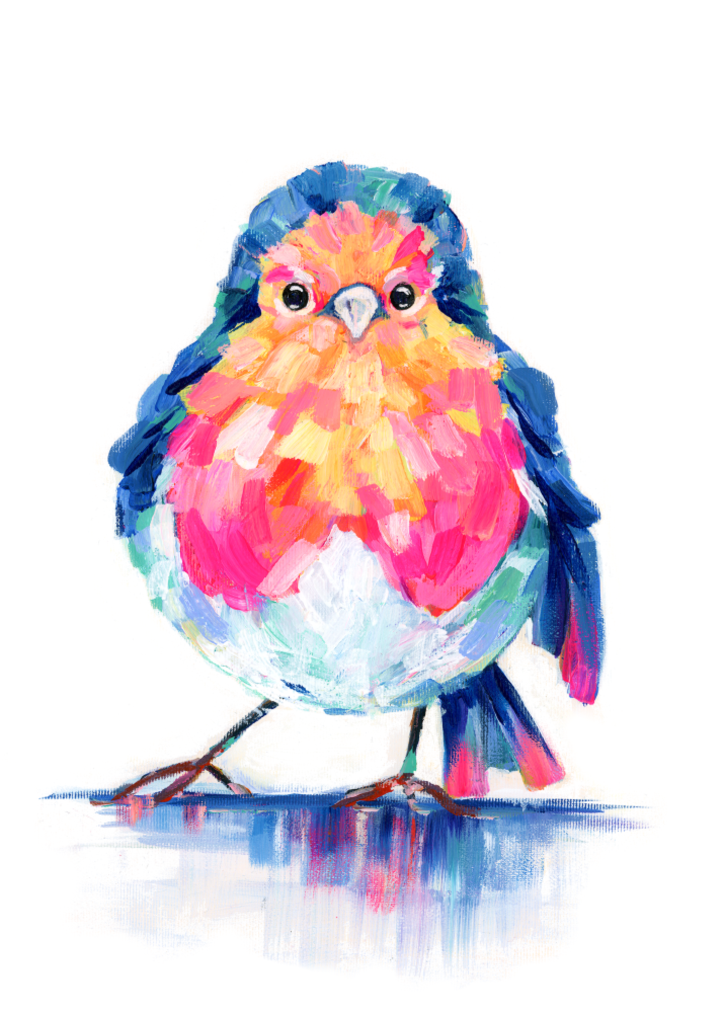 Colorful painting of a robin bird on a white background