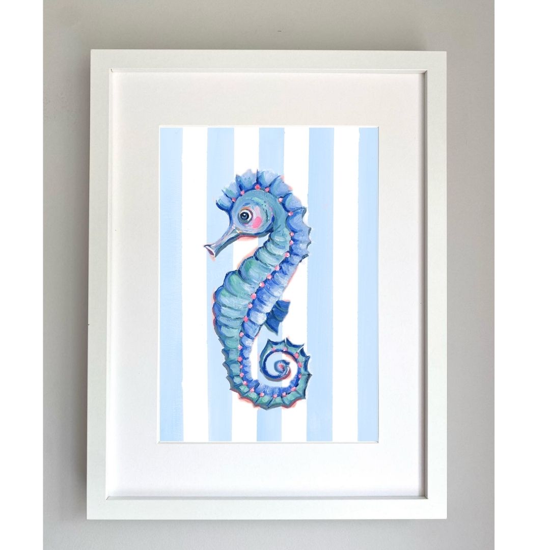 Seahorse Blue Stripe Fine Art Print