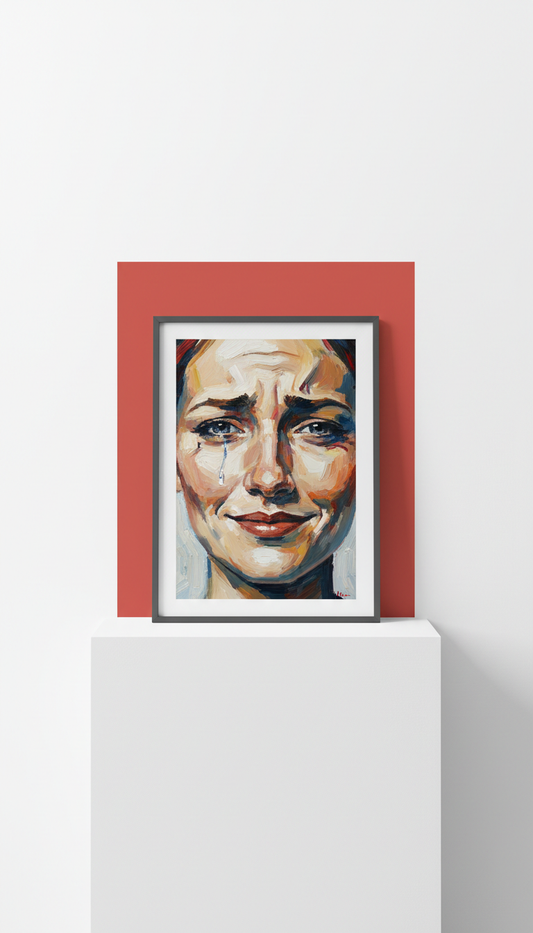Expressive Acrylic Portrait in Minimalist Frame